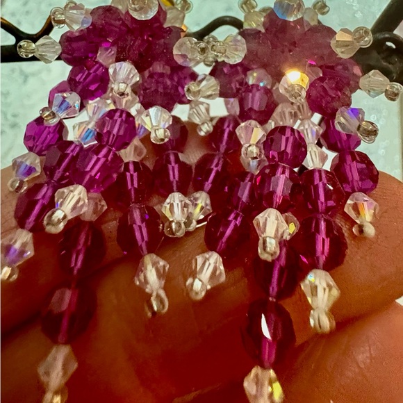 Vintage Raspberry Crystal & Clear Cluster Beauty Sm drop New Earring - Picture 10 of 12